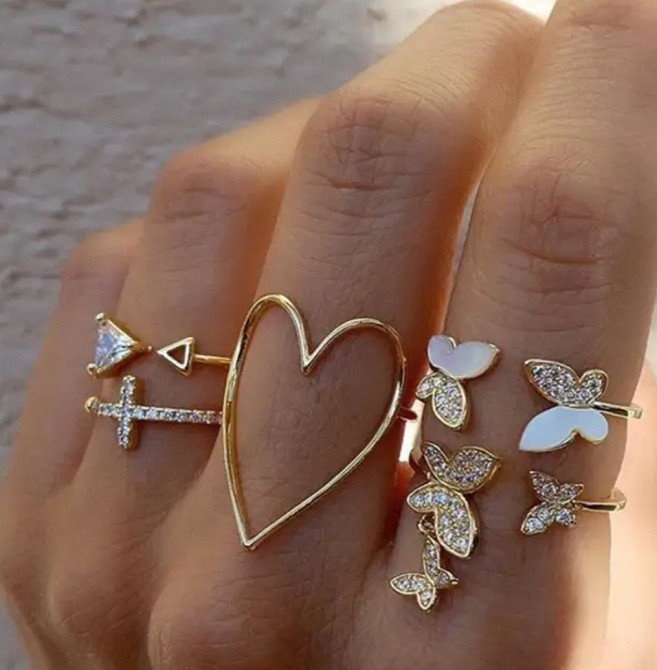 Набор колец 5 штук универсальный золотистый Киев - изображение 1