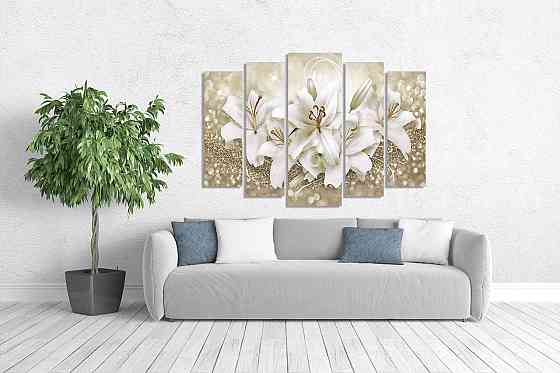 Модульна картина у вітальню/спальню Лілії в золоті    LM013_5 110x160 см Київ