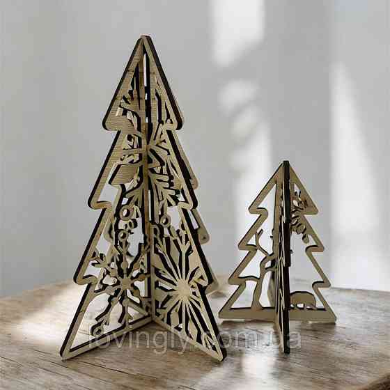 Новорічний декор — дерев’яні ялинки з фанери, набір 2 шт Ірпінь