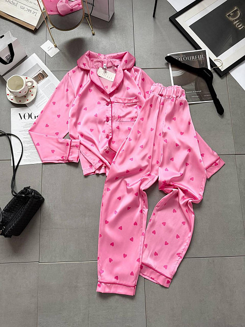 Женская стильная домашняя повседневная пижама шелк Розовый, 46/48 Одесса - изображение 3