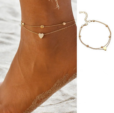 Браслет на ногу подвійний Серце та намистини Київ - фото 1