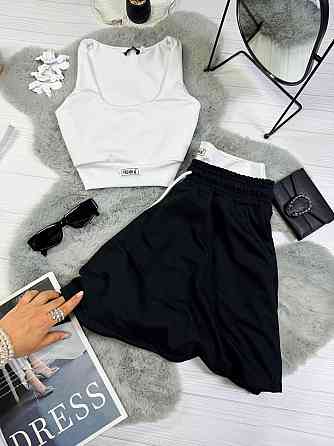 Жіночий стильний повсякденний літній костюм двонитка, натуральний еластичний мікродайвінг Чорний, 46/48 Одеса