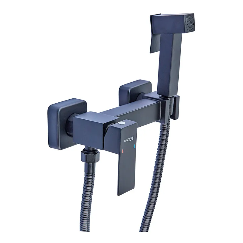 Настінний змішувач Mixxus KUB-222 з гігієнічним душем чорний (MI6019) Харків - фото 1