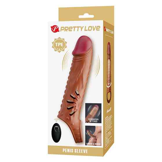 Вибронасадка на пенис Pretty Love удлиняющая, с пультом, бежевая, 24.3 х 4.6 см Sex Aura Киев