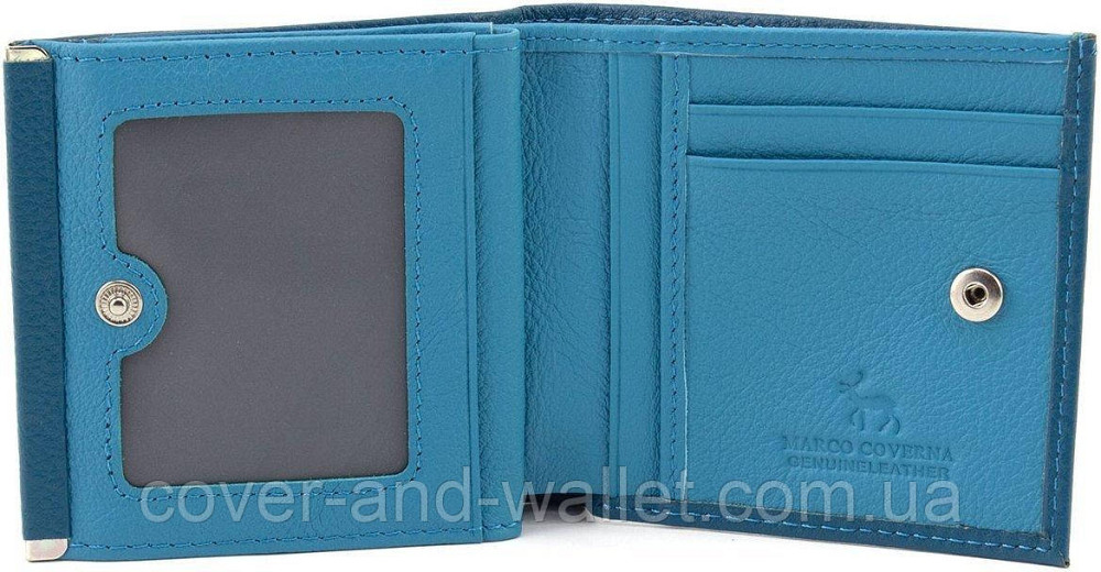 Голубой женский кожаный кошелек маленького размера на кнопке Marco Coverna MC 1420 Синий Киев - изображение 3