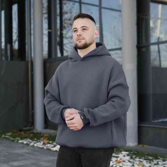 Темно-серое мужское худи оверсайз Pobedov Urbanist. Универсальный размер. Мужское зимнее худи Киев