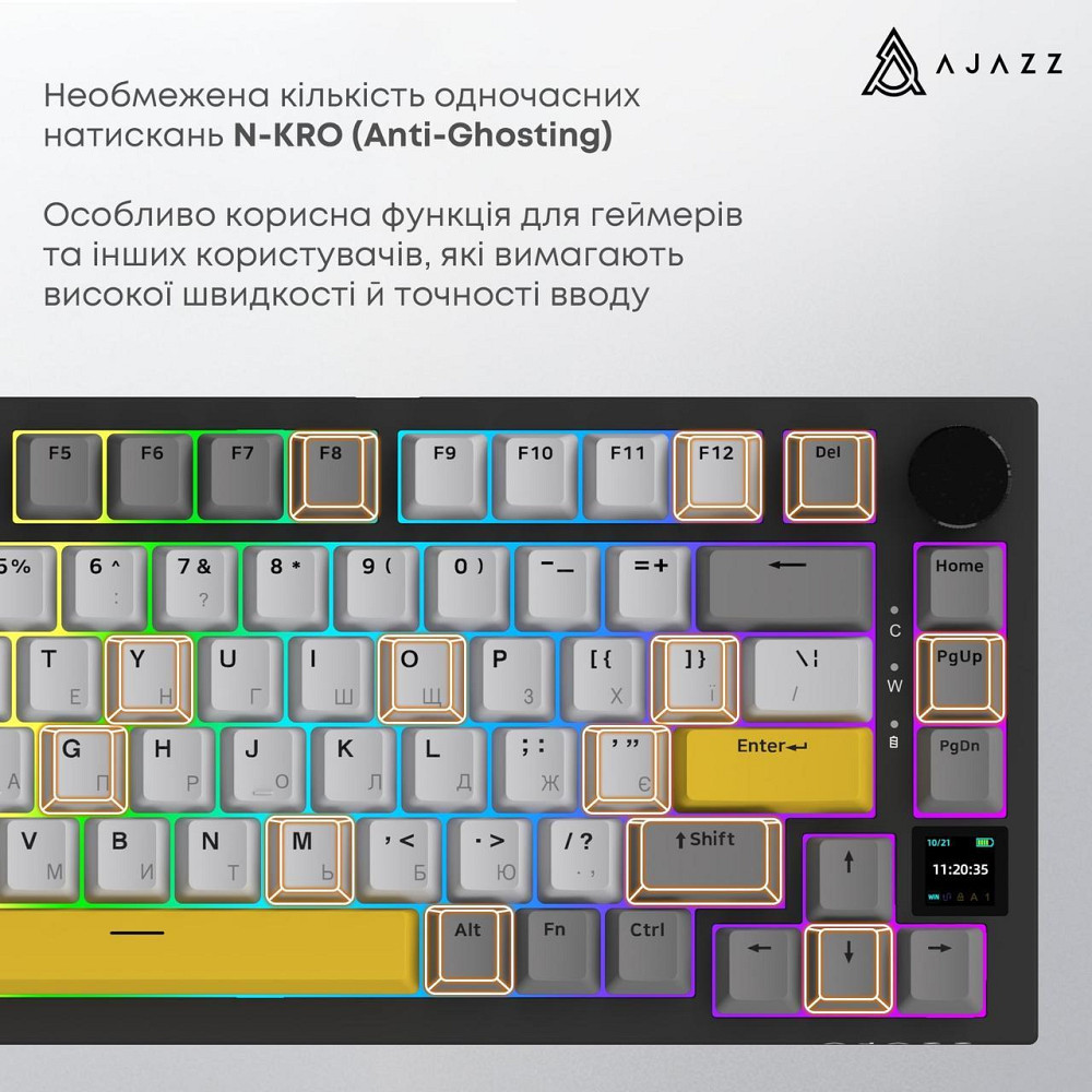 Клавіатура бездротова Ajazz AK820 Pro Flying Fish Switch Black RGB With Screen (AK820PRO-FF-BGY) ( 18427 ) Харків - фото 12