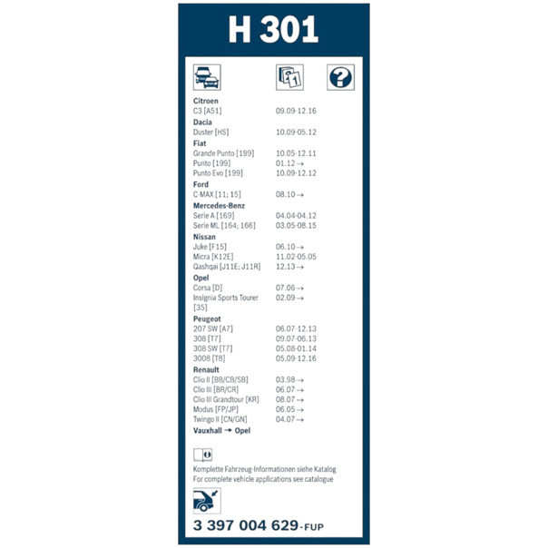 Щетки задн H309 300мм (FIAT, HONDA, NISSAN, OPEL,RENAULT,PEGEOT) дворников Мукачево - изображение 2