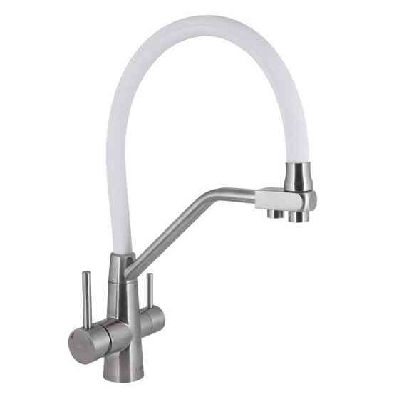 Змішувач для кухні Lidz Aria 020F3 з гнучким виливом та підключенням до фільтра LDARI020F3WNK39480 сатин/білий Київ