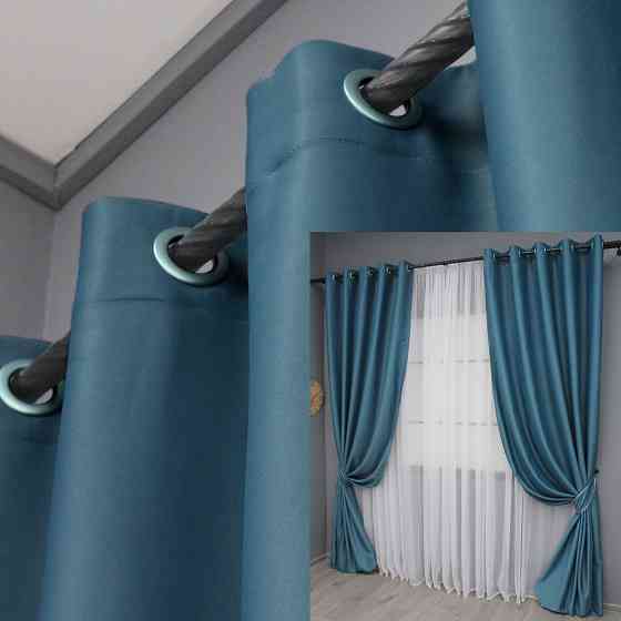 Комплект штор на люверсах VR-Textil Midnight № 1675ш 150х270 см 2 шт Синій (37-0200) Київ