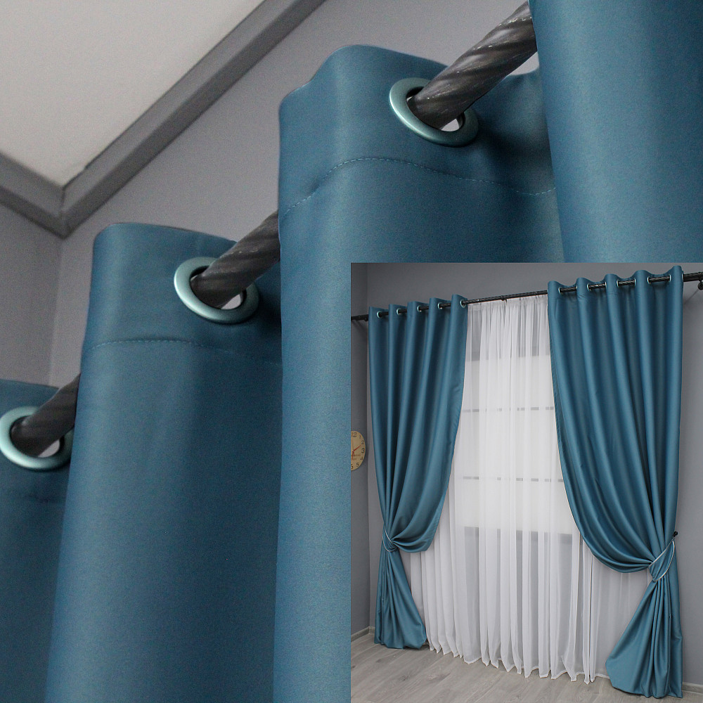 Комплект штор на люверсах VR-Textil Midnight № 1675ш 150х270 см 2 шт Синій (37-0200) Київ - фото 1