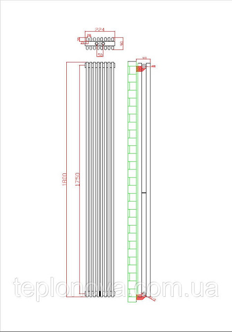 Дизайнерский радиатор 1800/224 (мм) черный мат IDEALE GIULIA (универсальное подключение) 12 8/1800/224 Черновцы - изображение 5