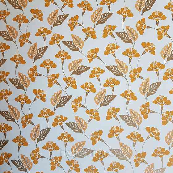 Шпалери вінілові на флізелін Caselio Mystery 0.53х10 м маленькі яскраві квіти листя помаранчеві на білому Київ