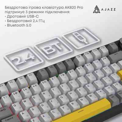 Клавіатура Ajazz AK820 Pro Flying Fish Switch Purple RGB USB/Wireless/Bluetooth UA Purple (AK820PRO-FF-PWB) Вінниця