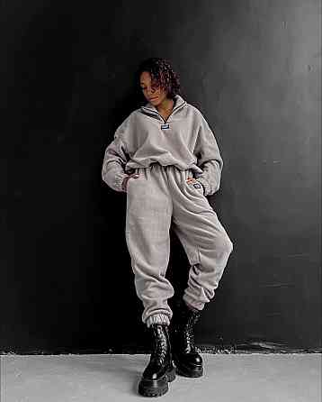 Жіночий теплий прогулянковий костюм двійка з двостороннього щільного флісу Сірий, 44/46 Одеса