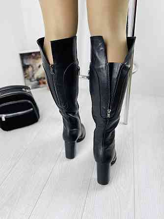 Високі чоботи на зиму жіночі з натуральної шкіри на підборах чорні р. 36, 38 / Стильні чобітки Коломыя