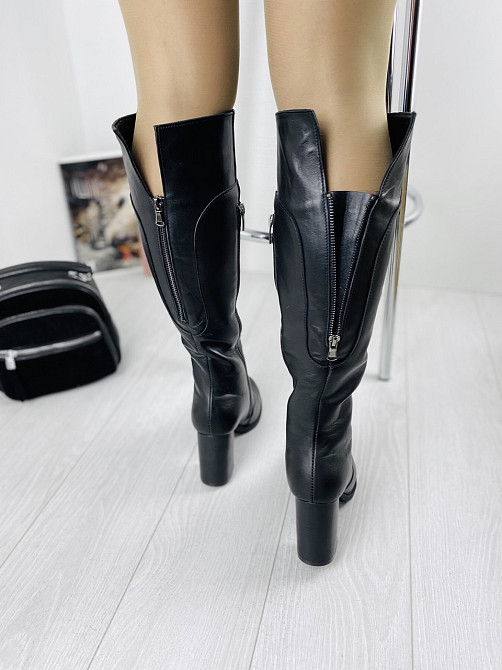 Високі чоботи на зиму жіночі з натуральної шкіри на підборах чорні р. 36, 38 / Стильні чобітки Коломыя - изображение 4