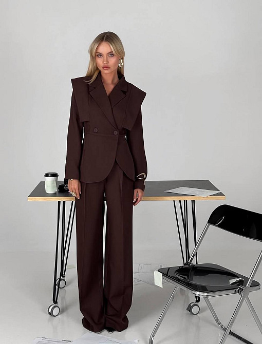 Жіночий стильний костюм для штанів: піджак і штани костюмка Шоколадний, 46/48 Одеса - фото 6