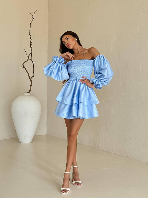 Женское привлекательное стильное праздничное платье королевский атлас Бирюза Одесса - изображение 2