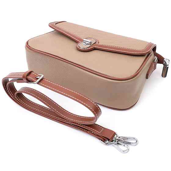 Стильная женская сумка с фактурным клапаном из натуральной кожи Vintage 22620 Бежевая Киев