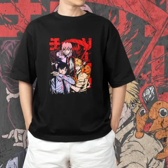 Футболка для подростка мальчика с принтом Человек Бензопила Денджи, Пауер, Акі Размер 160 Anime10476 Днепр