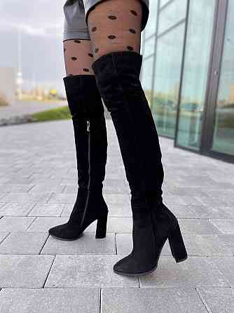 Nivelle Ботфорти зимові жіночі замшеві чорні на підборах, наповнювач євро-вовна 5493 р. 37-40 / Коломия
