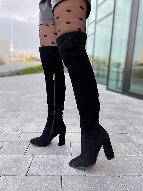 Nivelle Ботфорти зимові жіночі замшеві чорні на підборах, наповнювач євро-вовна 5493 р. 37-40 / Коломия - фото 1