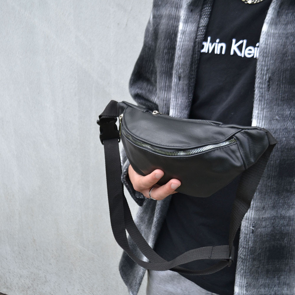 Чорна шкіряна сумка бананка, Бананка для хлопців, Чоловіча сумка бананка Зручна чорна QY-80 Львів - фото 3