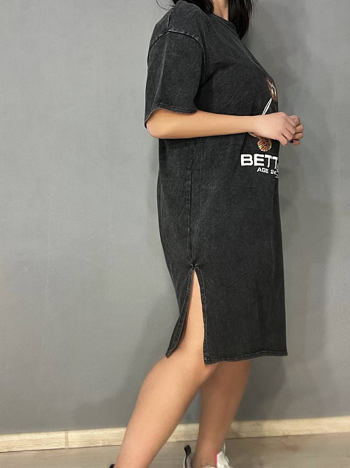 Сукня жіноча Sessanta 25011 футболка оверсайз варена тай дай з принтом ведмедик чорна, чорний, one size Київ - фото 15