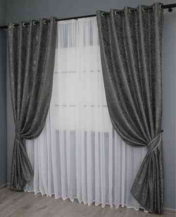 Комплект штор на люверсах VR-Textil Лен мрамор Pavliani ХО № 1267ш Серо-коричневый 150х250 см 2 шт (37-0100) Киев