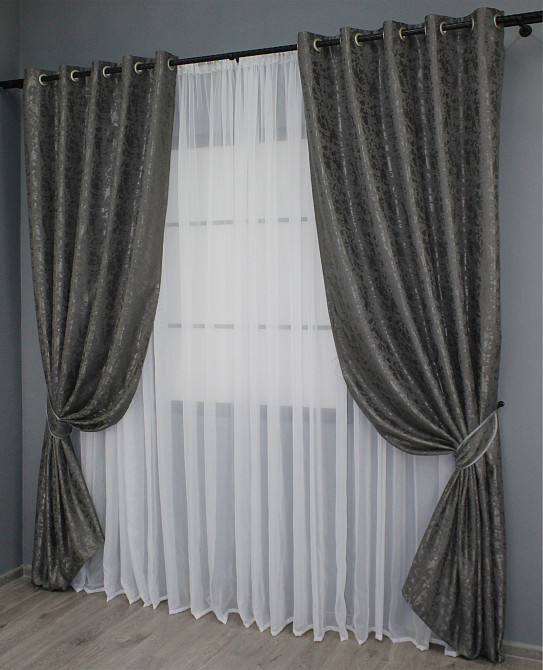 Комплект штор на люверсах VR-Textil Лен мрамор Pavliani ХО № 1267ш Серо-коричневый 150х250 см 2 шт (37-0100) Киев - изображение 3