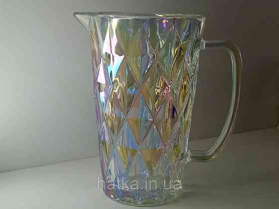Глечик "Райдужний смарагд" 1000 мл товсте скло для напоїв прозорий із перламутром Київ