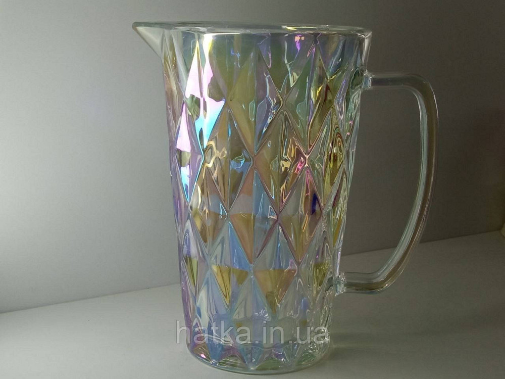 Глечик "Райдужний смарагд" 1000 мл товсте скло для напоїв прозорий із перламутром Київ - фото 1