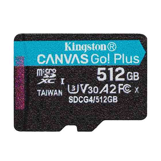 Картка пам'яті MicroSDXC 512 GB UHS-I/U3 Class 10 Kingston Canvas Go! Plus R200/W160MB/s (SDCG4/512GBSP) карта: 15 х 11 х 1 мм Харків