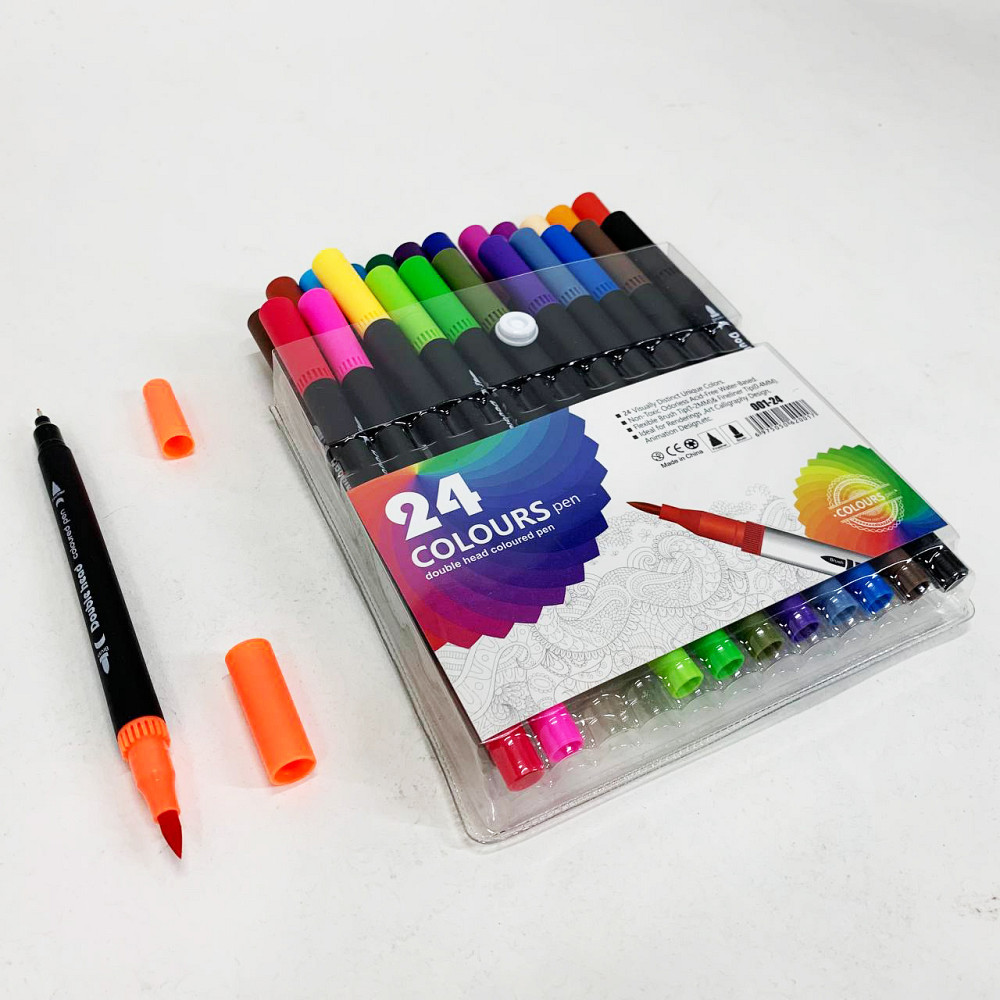 Профессиональный набор 24 шт двухсторонних маркеров линер+кисть с мягкой головкой на водной основе KV-91 Львов - изображение 3