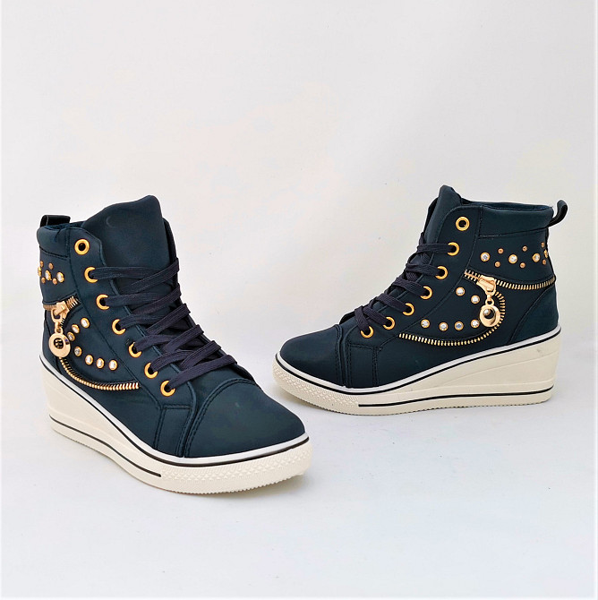 Женские Сникеры Кроссовки на Танкетке Синие Слипоны Мокасины на Платформе (размеры: 39,40) Днепр - изображение 10