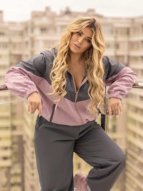 Стильний жіночий костюм із плащової тканини "Wolf" | Норма та батал Графіт + фрезовий, 54-56 Київ - фото 2