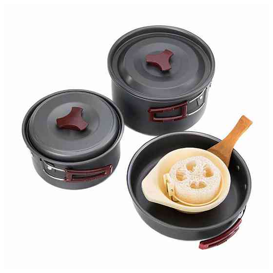 Набор посуды Naturehike 3-4 NH (2 кастрюли + крышки + сковорода) carbon (NH15T203-G) Киев