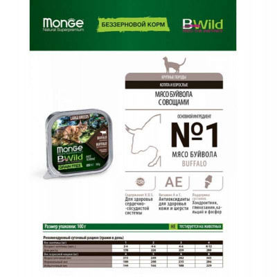 Паштет для кошек Monge BWild Grain Free Wet Buffalo Large Breeds 100 г (8009470012850) Винница - изображение 4