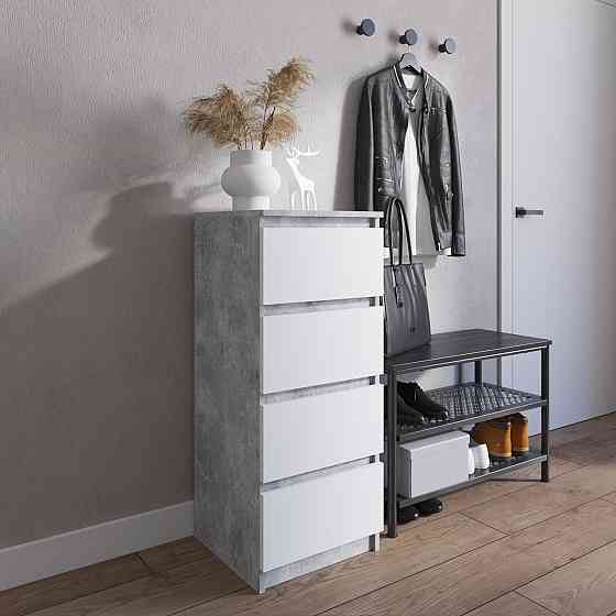 Комод VAYS R-17 Бетон-Білий фасад, на 4 шухляди без ручок, вузький, ЛДСП 40×40×98 см - для передпокою, спальні, коридору Львів