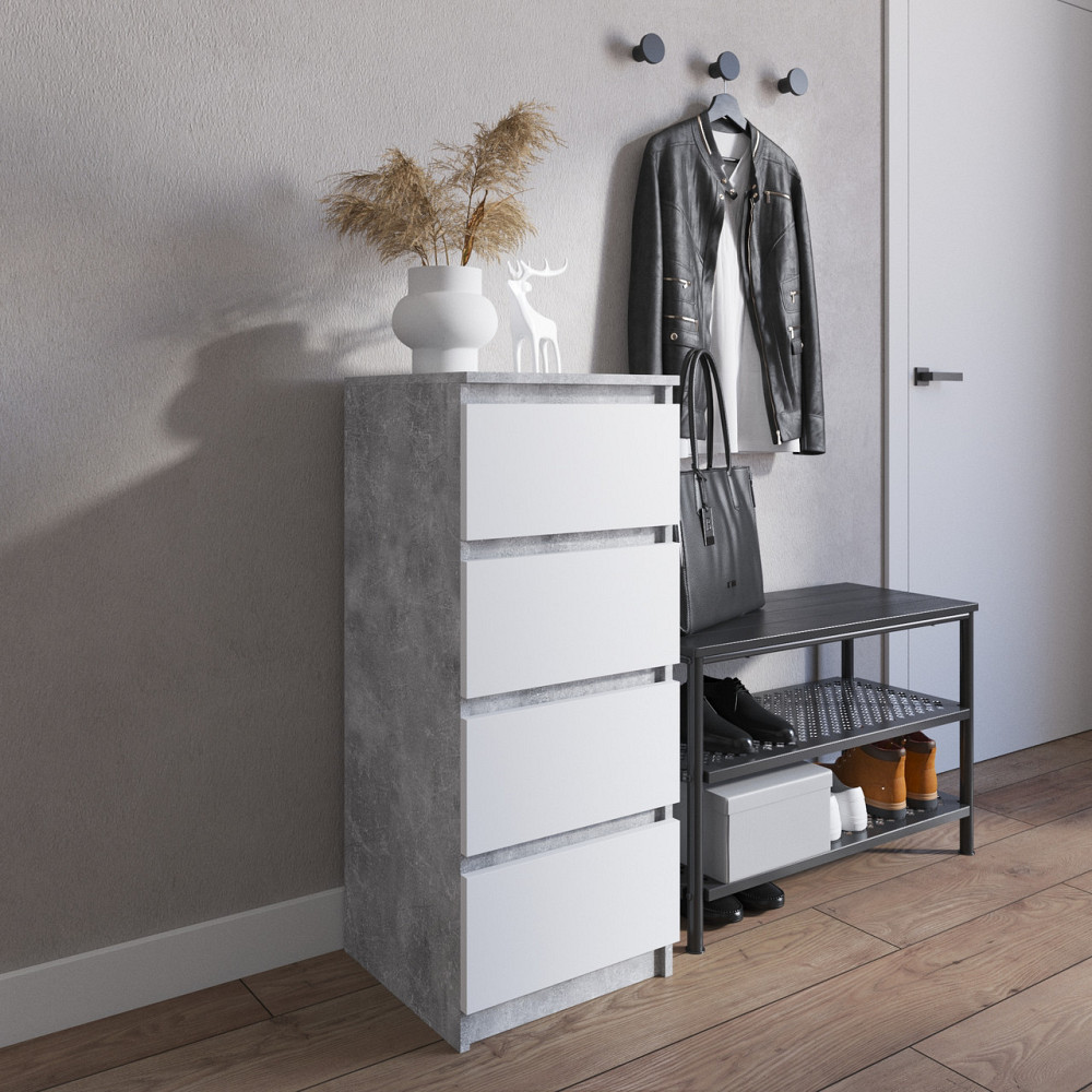Комод VAYS R-17 Бетон-Білий фасад, на 4 шухляди без ручок, вузький, ЛДСП 40×40×98 см - для передпокою, спальні, коридору Львів - фото 1