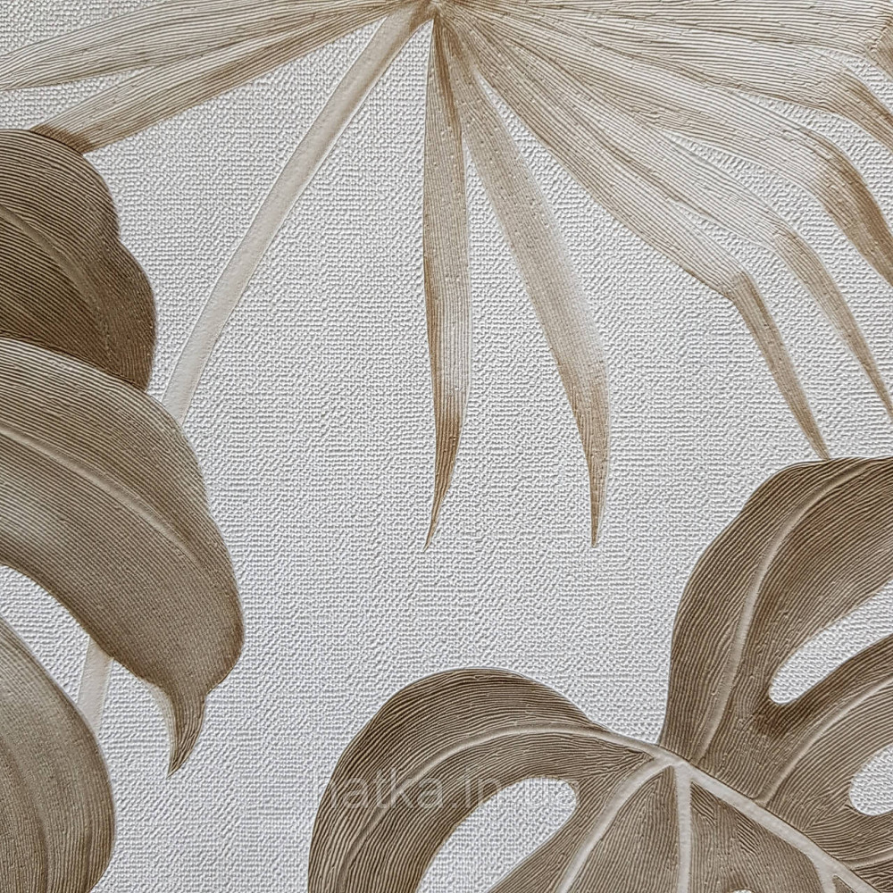 Шпалери вінілові на флізелін Marburg New Spirit Schoner Wohnen листя папороті монстери бежеві на молочному Київ - фото 4