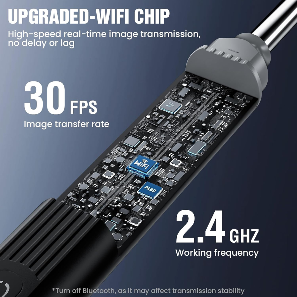 Отоскоп с камерой PKBD 1920P HD, 6 LED, Wi-Fi, Bluetooth 5.0, IP67, очиститель ушей для взрослых и детей, чёрный Киев - изображение 6