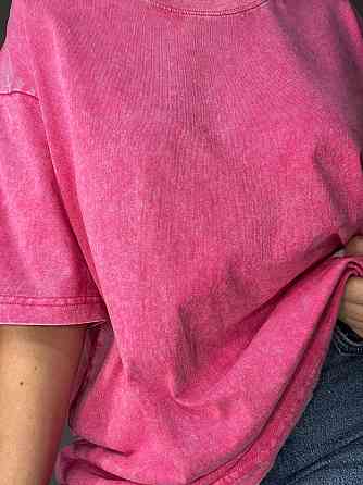 Футболка жіноча A-N 48020 базова оверсайз подовжена вільний крій варена тай дай one size, рожевий, one size Київ