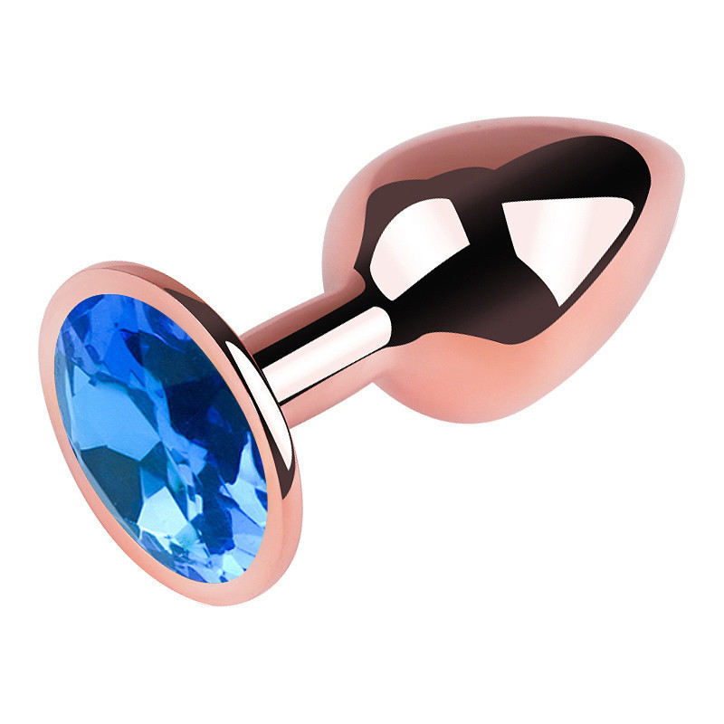 Анальна пробка з кристалом EGZO - Rose Gold Round Plug Blue size M Sex Aura Київ - фото 3