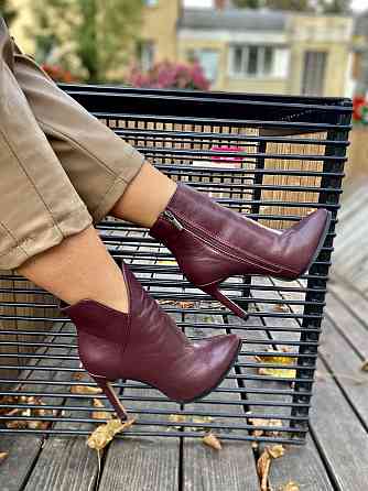 Nivelle Черевики жіночі шкіряні на шпильці 10 см. демісезонні бордові (5249) / Черевики з натур Коломия