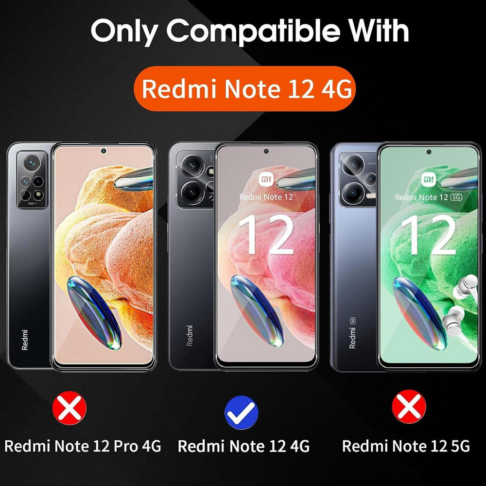 Захисне скло для Xiaomi Redmi Note 12 4G прозоре 2 шт + 2 захисти камери 9H 0.33 мм загартоване скло Київ - фото 2