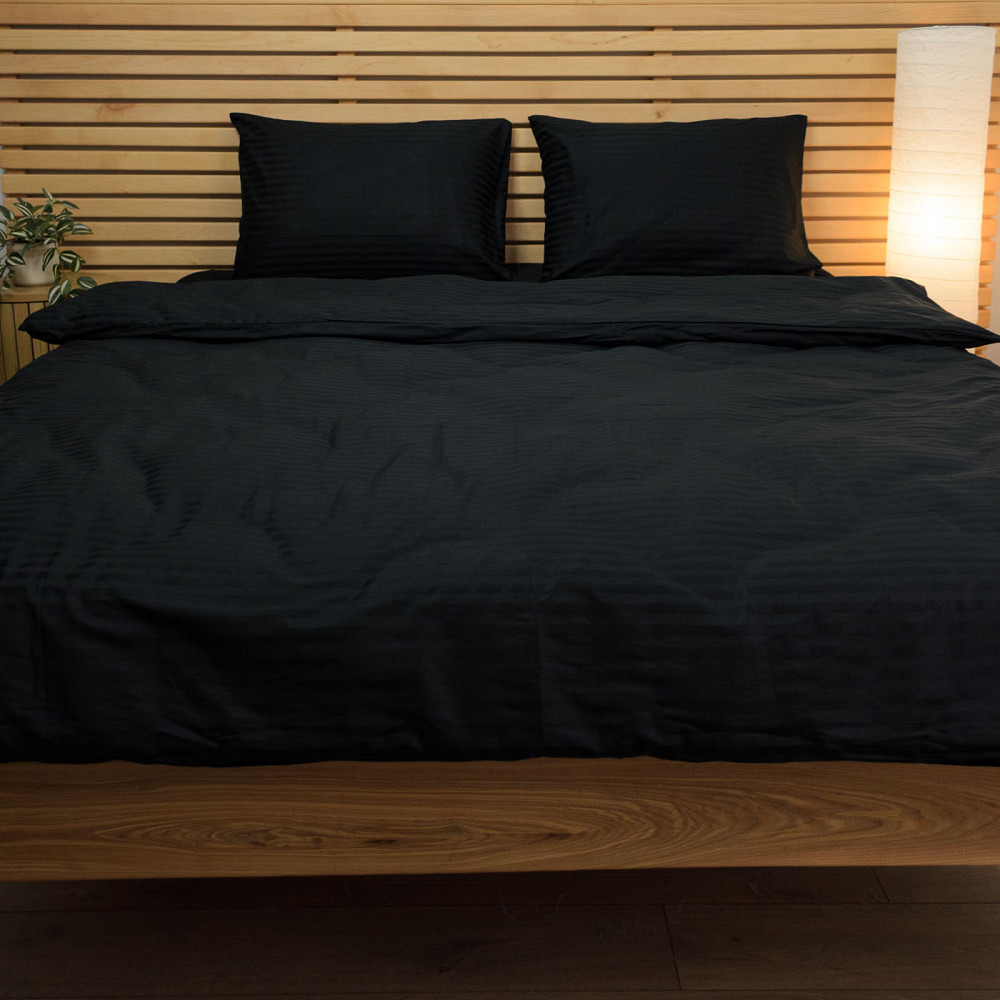 Постільна білизна Євро комплект Страйп Сатин 125 г/м2 YouStar (Чорний) 2 х 50х70 Суми - фото 1