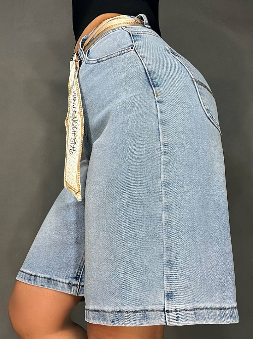 Шорти жіночі джинсові Vindasion 4059 бермуди подовжені з поясом-хусткою блакитні, блакитний, 25, 25, 65 см, 98 см Київ - фото 11