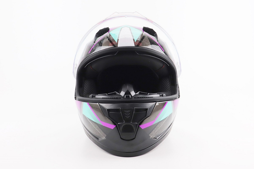 Шолом інтеграл, закритий (сертифікація DOT)+відкидні окуляри BLD-M67 М (57-58см), ЧОРНИЙ/ФІОЛЕТОВО-БІРЮЗОВИЙ Киев - изображение 6